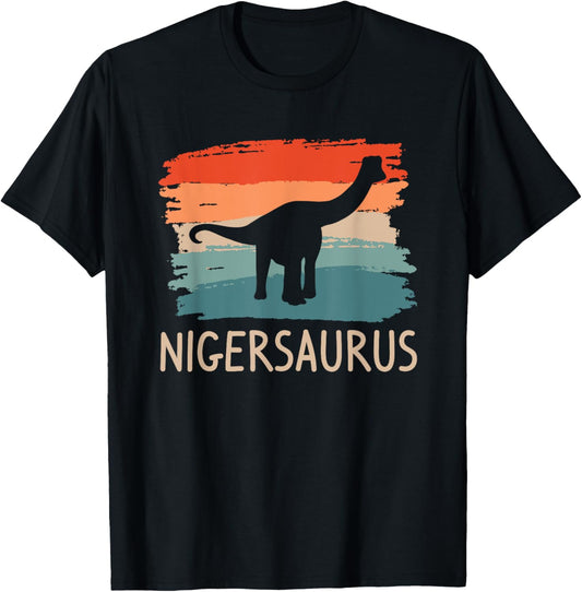 Nigersaurus Dinosaur Lover Gifts Retro Vintage Kids Unisex Black Crew Neck T-Shirt