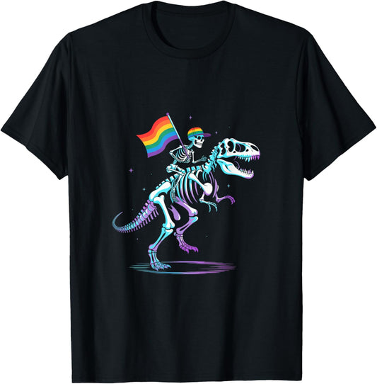 Skeleton Riding Dinosaur T Rex Halloween Spooky Adventure Ar T-Shirt
