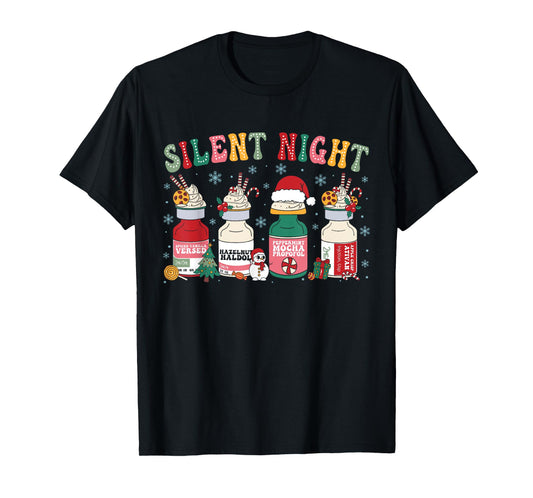 Retro Silent Night Xmas Nurse Christmas Doctor Er Nurse T-Shirt