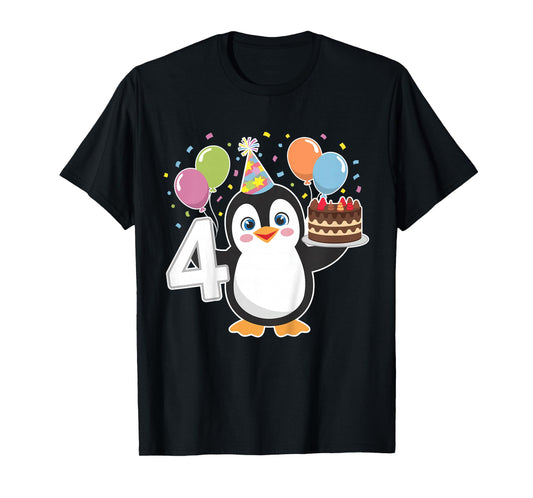 Kids Kids 4 Years Old Cute Penguin 4th Birthday Party Boys Girls T-Shirt