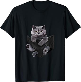 Cat Lovers British Shorthair In Pocket Funny Kitten Men Women Girls Kids T-Shirt
