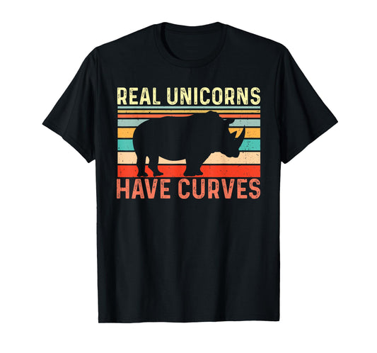 vintage Real Unicorns Have Curves funny Rhino Rhinoceros T-Shirt