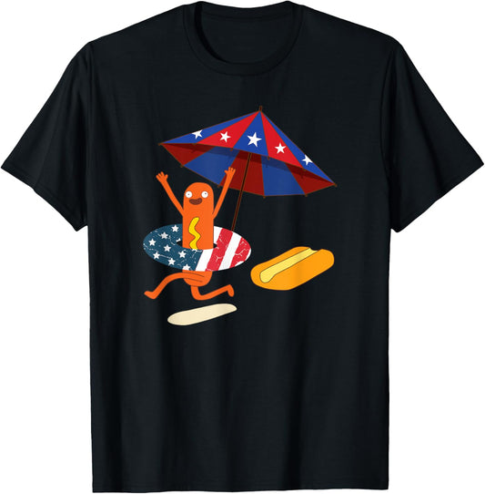 4th of July Hotdog Funny Fourth of July Patriotic USA Flag T-Shirt