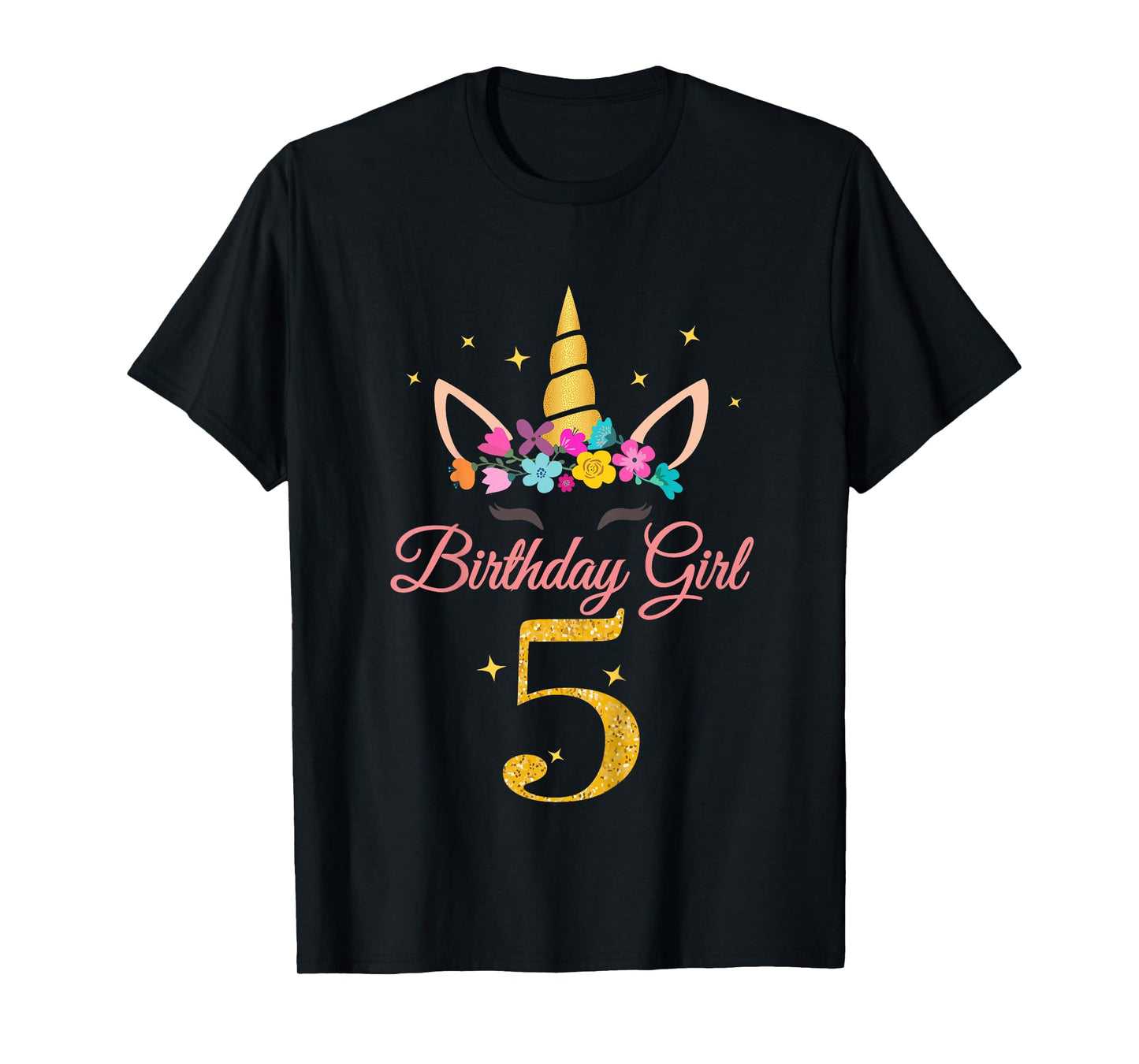 Kids 5 Birthday Girl Unicorn Design 5-Year-Old 5th BDay T-Shirt