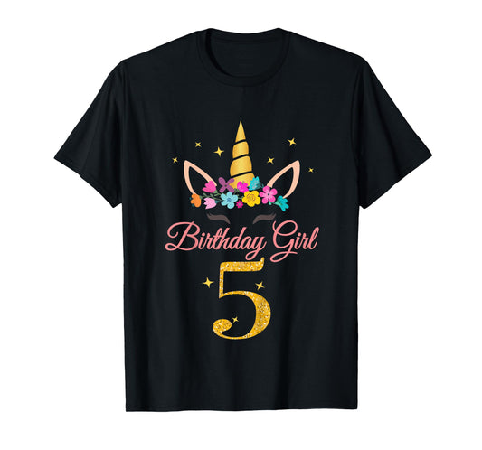 Kids 5 Birthday Girl Unicorn Design 5-Year-Old 5th BDay T-Shirt