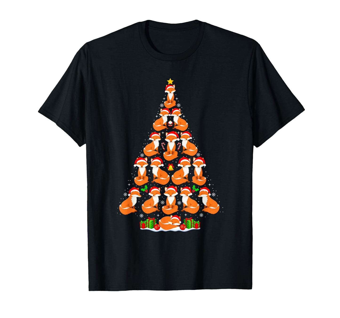 Fox Christmas Tree Lights Funny Xmas Santa Hat Fox Lover T-Shirt