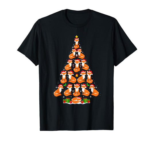 Fox Christmas Tree Lights Funny Xmas Santa Hat Fox Lover T-Shirt