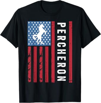 Percheron Horse with American Flag, Percheron Horse Women Kids Men T-Shirt