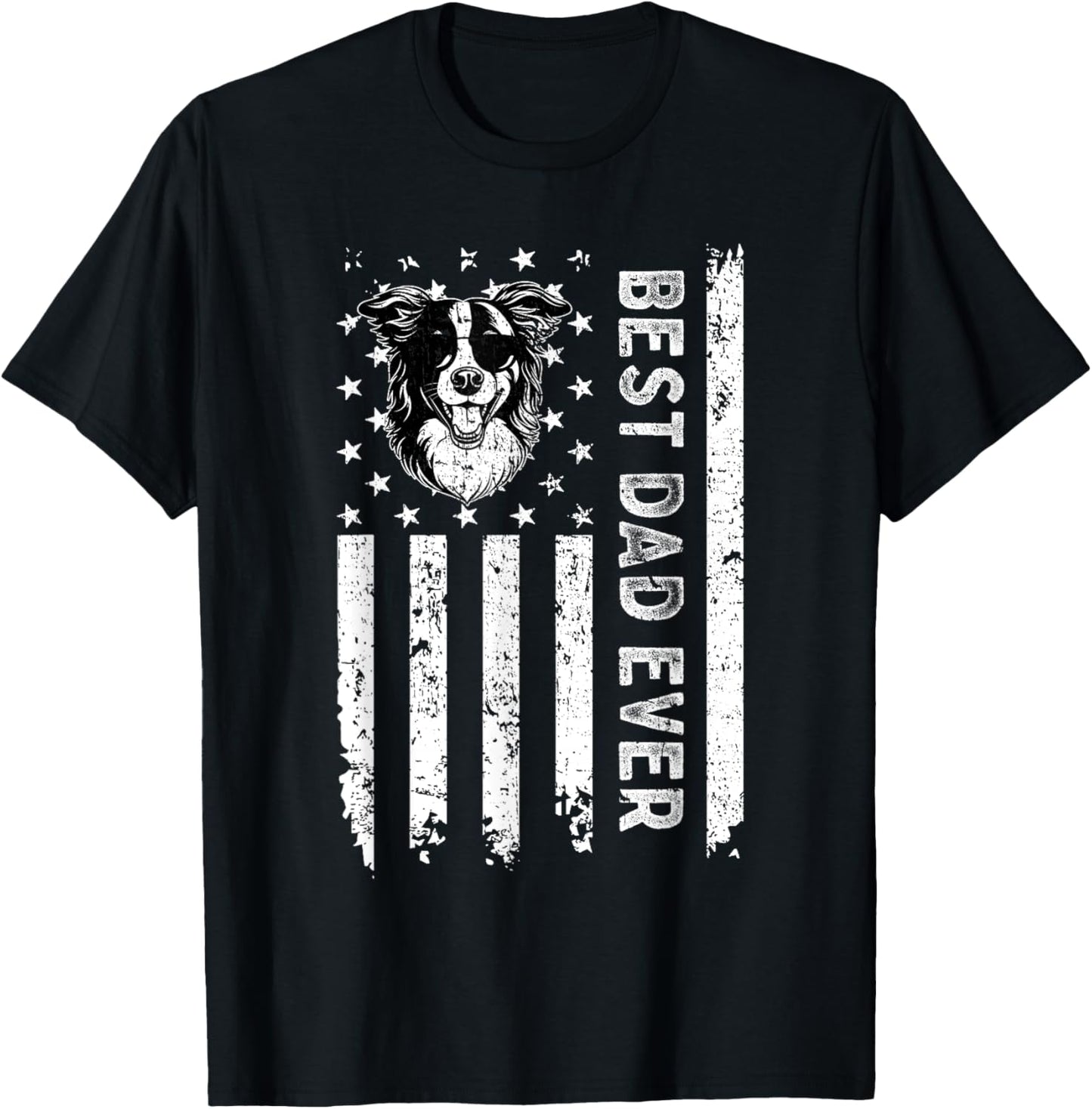 Best Border Collie Dog Dad Ever Fathers Day USA Flag T-Shirt