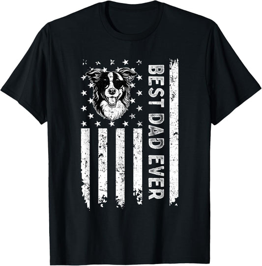 Best Border Collie Dog Dad Ever Fathers Day USA Flag T-Shirt