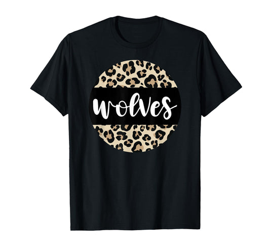 Leopard Print Wolves Team Mascot School Spirit Game Night T-Shirt
