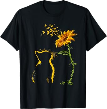 Sitting Yellow Kitten Sunflower Fragrance Butterfly T-Shirt