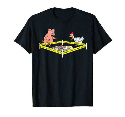 Funny Crime Scene Bacon Egg Pig Chicken Food Thanksgiving T-Shirt