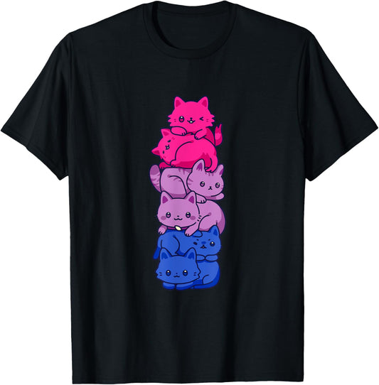 Bi Pride Cat LGBT Bisexual Flag Cute Kawaii Cats Pile Gift T-Shirt