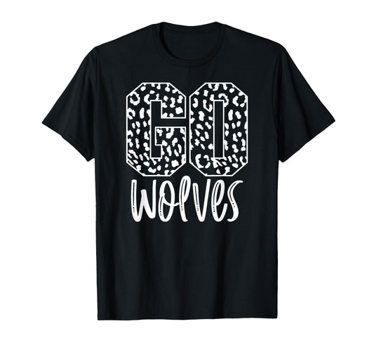 Wolves Team Mascot School Spirit Game Night Leopard Print T-Shirt