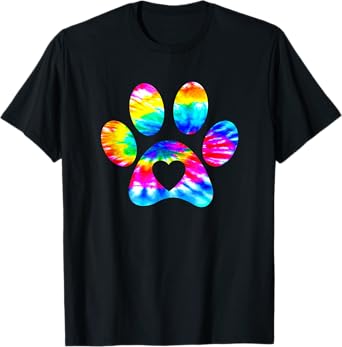Dog Paw Heart Print Tie Dye for Dog Mom or Cat Mom T-Shirt