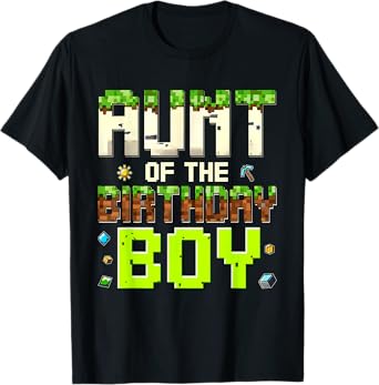 Funny Aunt Of The Birthday Boy Game Pixel Birthday Boy T-Shirt