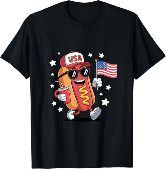 4th of July Hotdog Funny Fourth of July Patriotic USA Flag T-Shirt