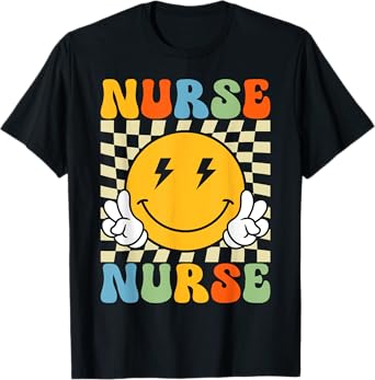 Groovy Nurse Design for Women Men Smile Face Nursing T-Shirt