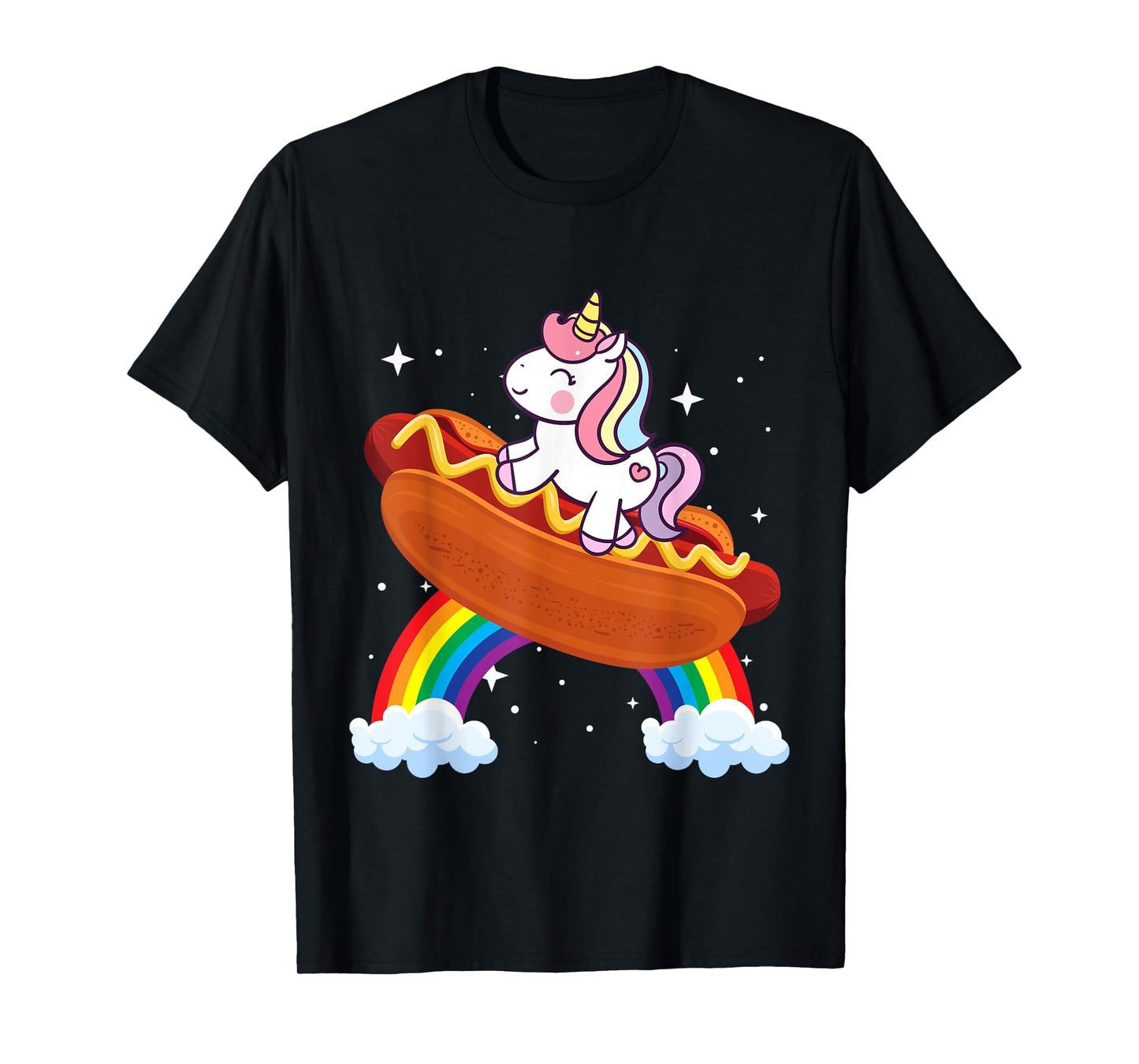 Unicorn Riding Hot Dog Boys Girls Women Kids Teens Rainbow T-Shirt