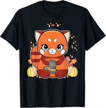 Red Panda With Hat Thanksgiving T-Shirt