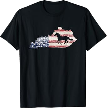 Kentucky TShirt, Kentucky Map, American Flag USA, Horse T-Shirt
