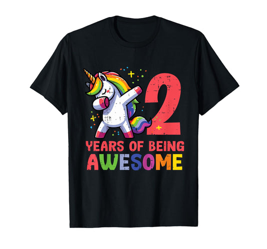 2 Years Of Being Awesome Unicorn Dab 2nd Birthday Girls Kids T-Shirt