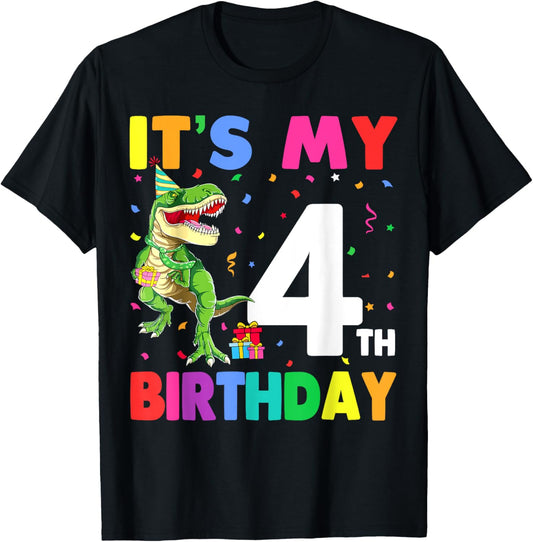 Boys 4th Birthday Dinosaur 4 Year Old Its My Birthday T-Shirt