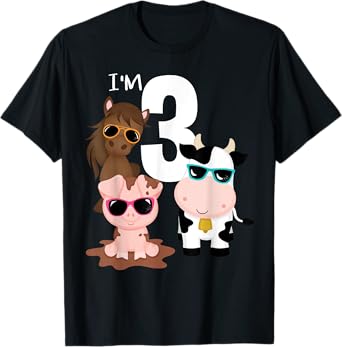 Cool Farm Animals 3rd Birthday Party 3 Year Old Toddler T-Shirt