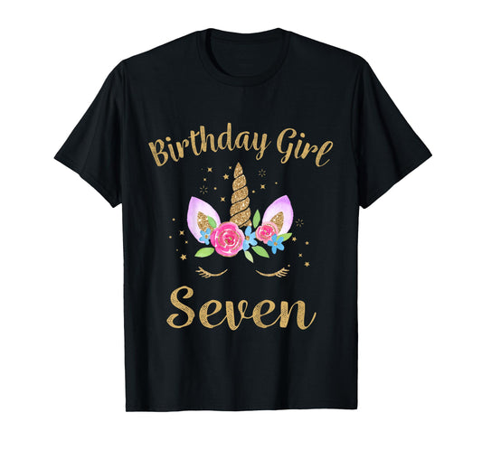 Kids 7 Year Old Birthday Girl Unicorn Shirt 7th Birthday Outfit T-Shirt