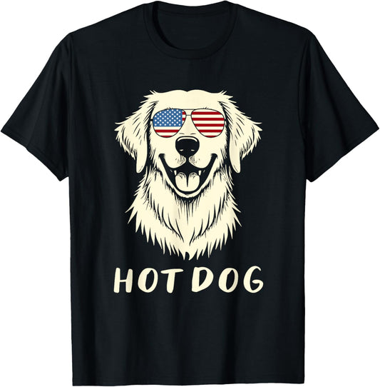 Golden Retriever 4th of July is a Hot Dog US Flag Hotdog T-Shirt