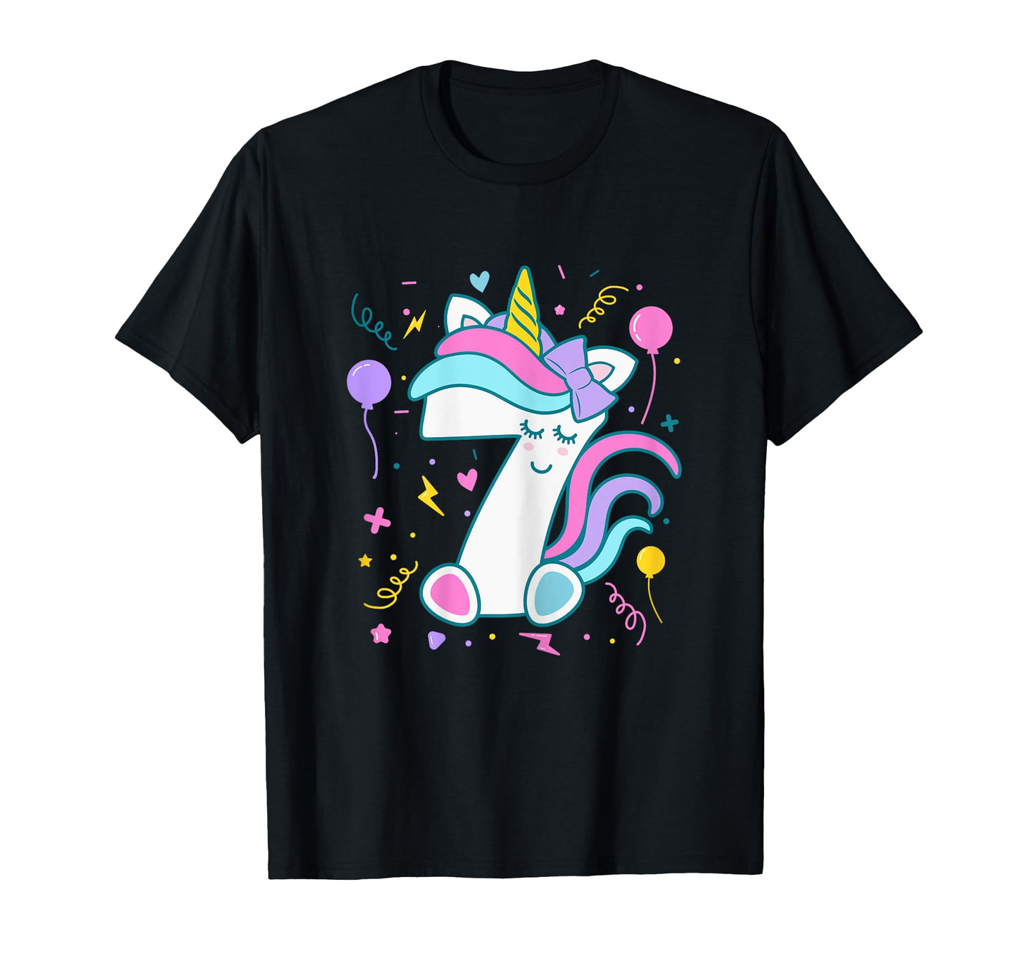 Unicorn 7th Birthday Number 7 Year Old Girl Birthday T-Shirt