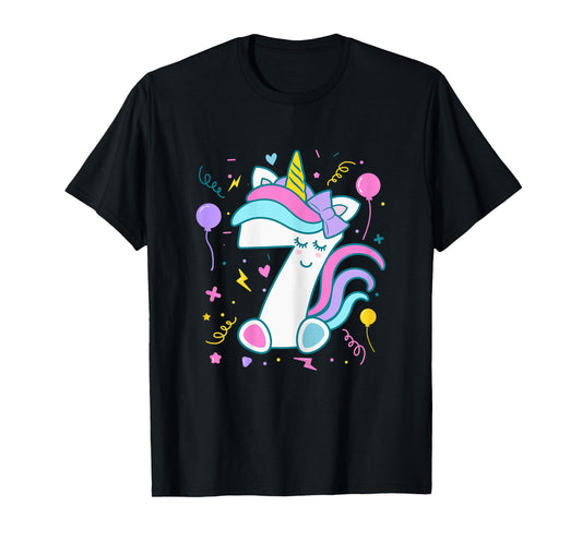 Unicorn 7th Birthday Number 7 Year Old Girl Birthday T-Shirt