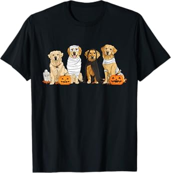 Golden Retriever Ghost Dog Halloween Golden Retriever Witch Men Women T-Shirt