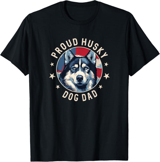 Proud Husky Dad American Flag Patriotic Husky Dad T-Shirt