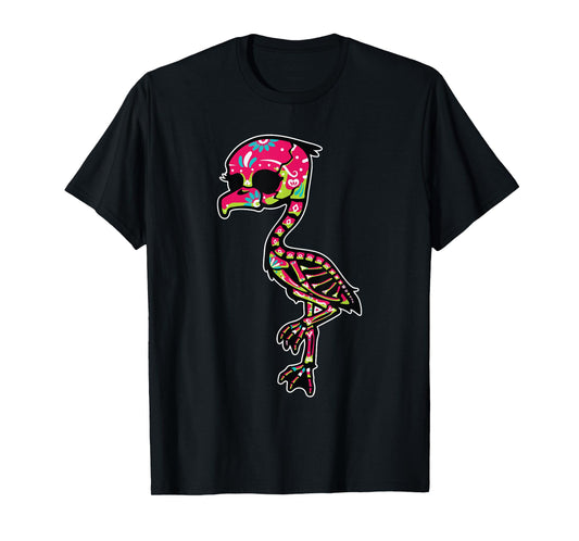 Flamingo Sugar Skull Dia De Los Muertos Mexican Day Of Dead T-Shirt