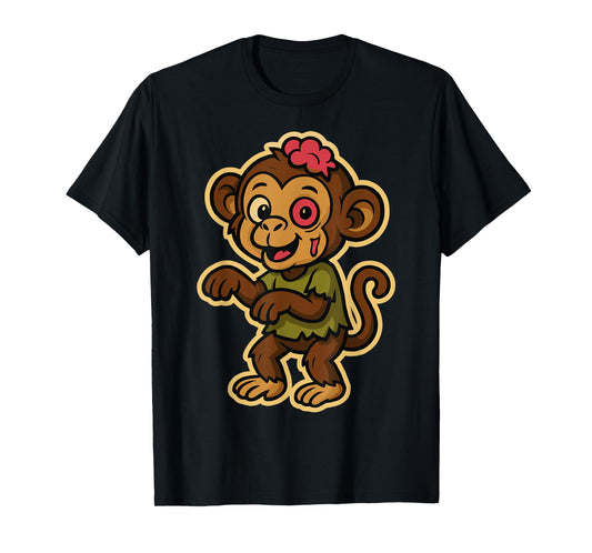 Funny Monkey in Zombie Costume for Kids Boys Girls Halloween T-Shirt