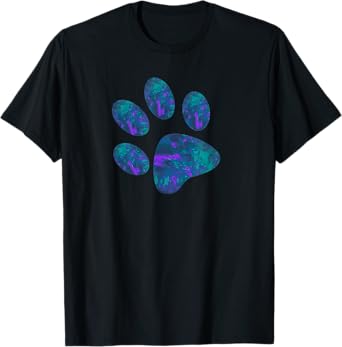 Cyan Blue Violet teal Dog Paw Print For Dogs Lover Men Women Kids T-Shirt