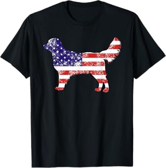 American Flag Golden Dog Retriever USA Retro 4th Of July Women Kids Men T-Shirt