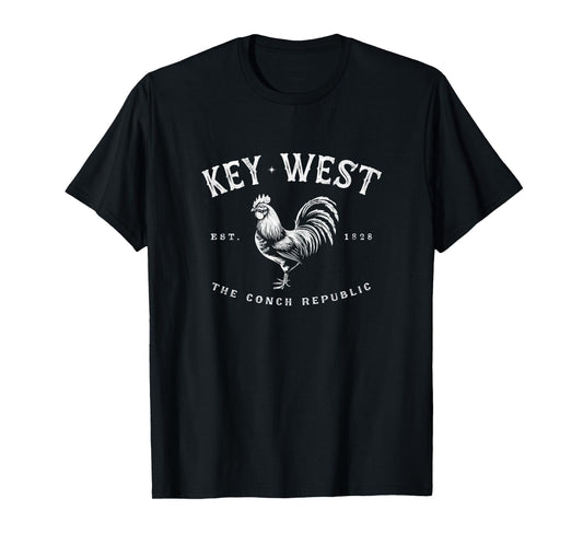 Funny Key West Rooster Chicken Sunrise Fishing Surfing Scuba T-Shirt
