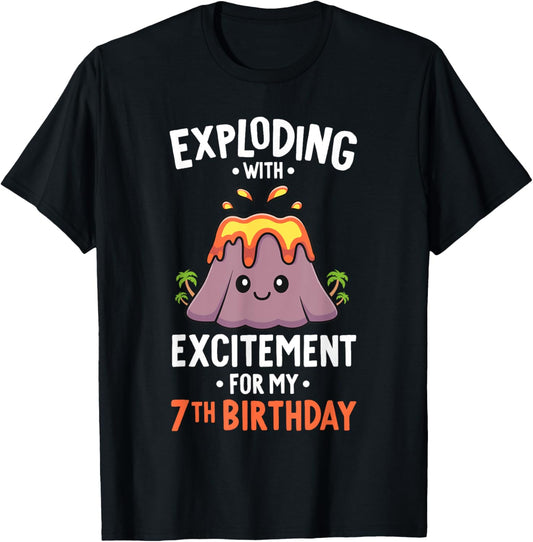 Volcano Birthday Party 7th Birthday 7 Years Old Dinosaur T-Shirt