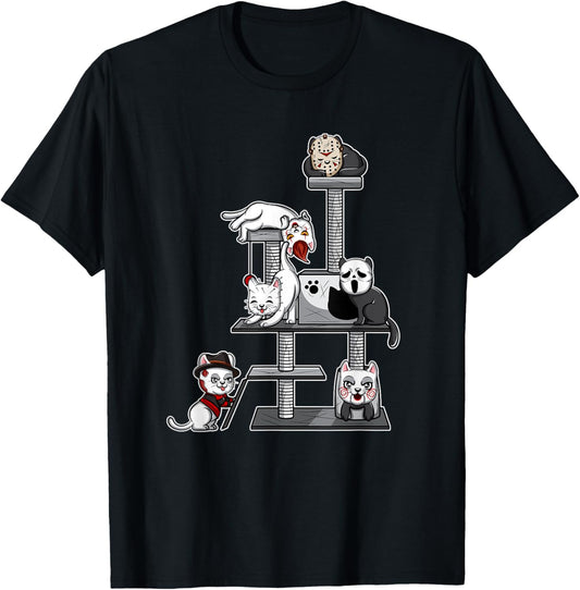 Funny Horror Movie Cats Playing On Cat Tree T-Shirt