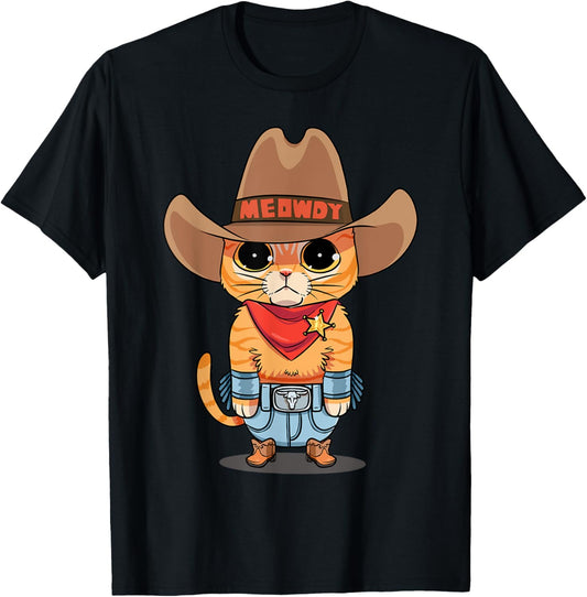 Funny Meowdy Orange Tabby Cat Cowboy Hat Howdy Meow Meme T-Shirt