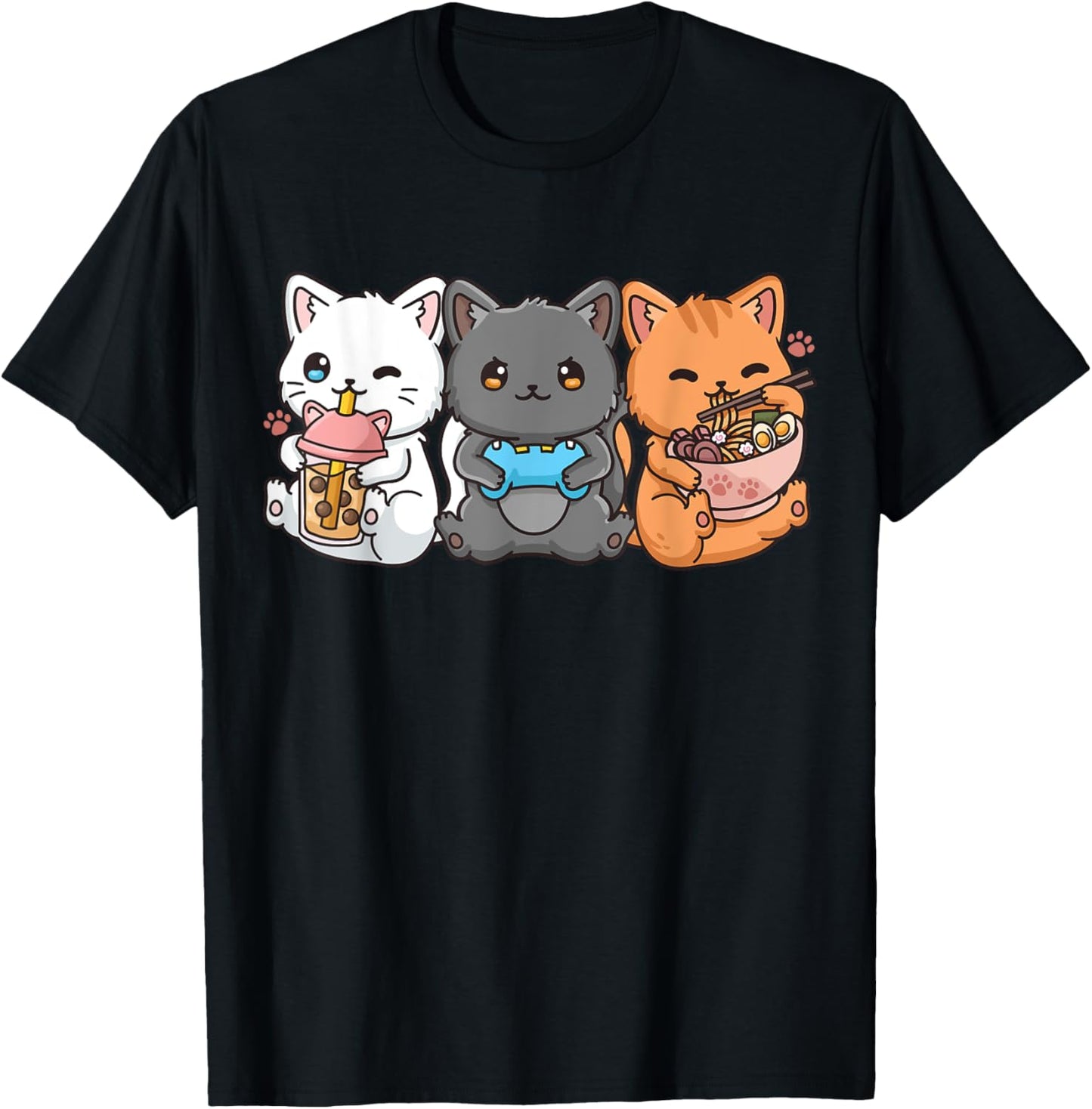Anime Boba Tea Bubble Tea Gaming Gamer Ramen Cat T-Shirt