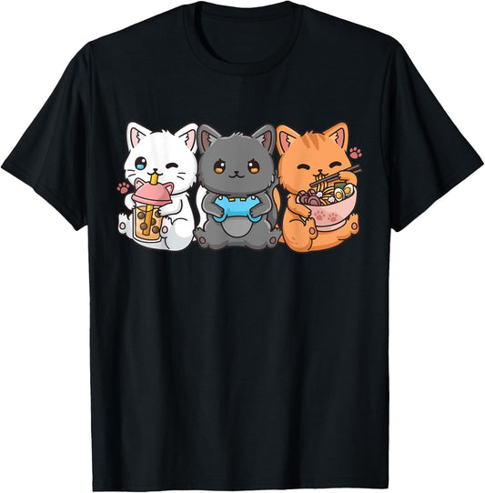 Anime Boba Tea Bubble Tea Gaming Gamer Ramen Cat T-Shirt