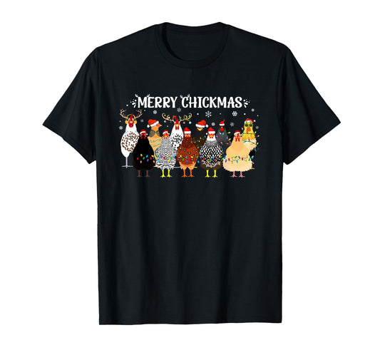 Merry Chickmas Chicken Farmer Santa Hat Xmas Light Women Men T-Shirt