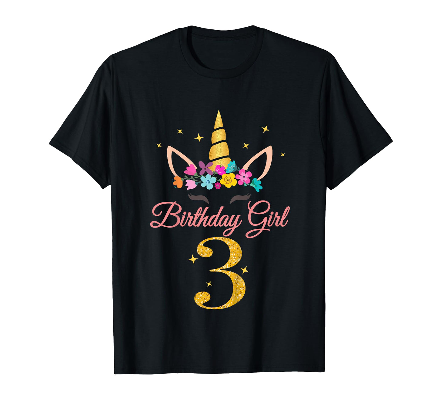 Kids 3 Birthday Girl Unicorn Design 3-Year-Old 3rd BDay T-Shirt