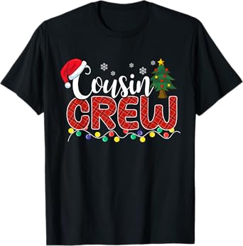 Christmas Cousin Crew Plaid Santa Family Matching Pajamas T-Shirt