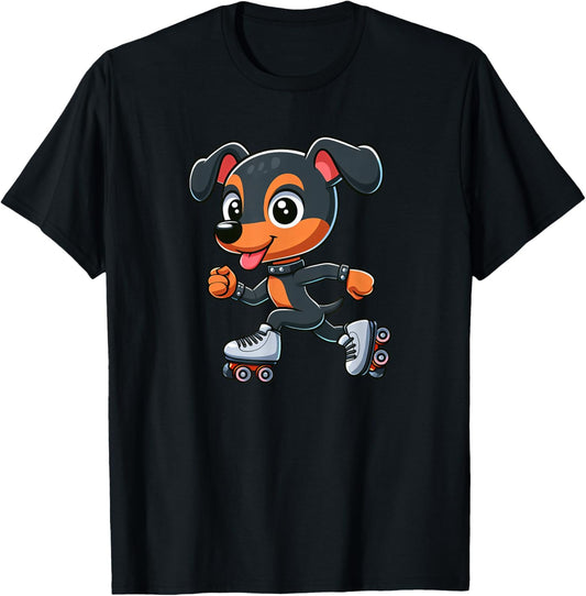 Miniature Pinscher Roller Skating Dog Funny Skater T-Shirt