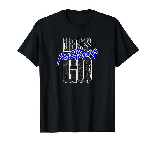 Go Panthers Mascot School Spirit Blue and Black T-Shirt